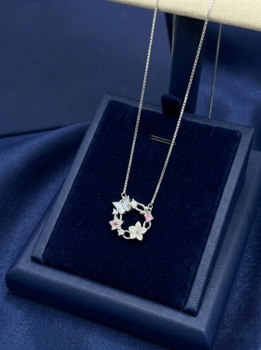 Butterfly & Flower Circle Charm Chain