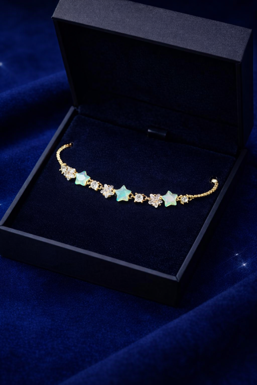 Celestial Star & Crystal Charm Bracelet in Rose Gold Tone.adjestable