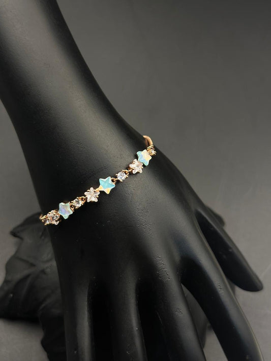 Celestial Star & Crystal Charm Bracelet in Rose Gold Tone.adjestable