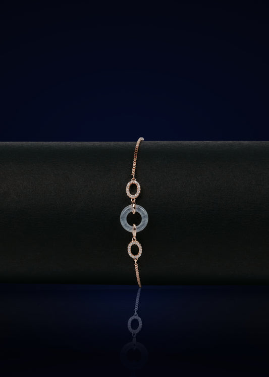 925 Sterling Silver Rose Gold Adjustable Bracelet with Circular Zircon Charm | Elegant Women's Jewelry