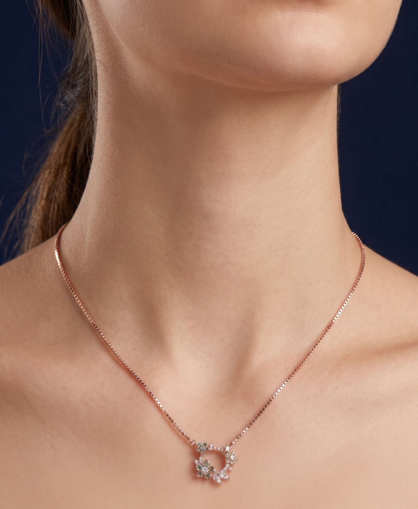 Elegant Silver Floral Circle Pendant Chain with Green Stones | Stylish Lightweight Necklace for Women
