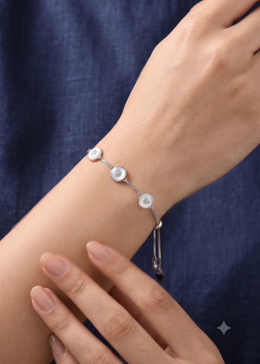 925 Sterling Silver Adjustable Bracelet with Zircon Stones | Elegant Women's Jewelry