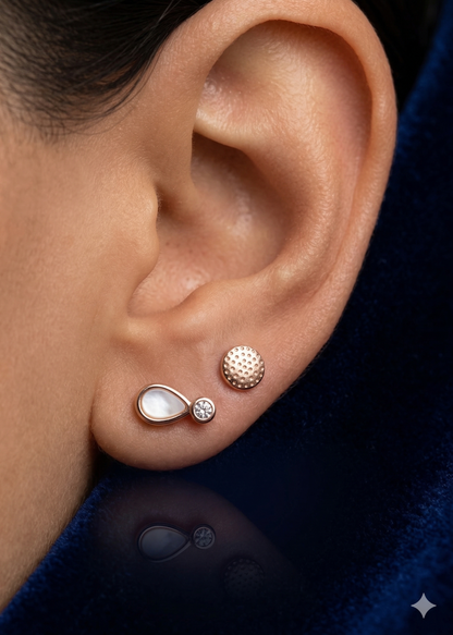 Elegant Rose silver Stud Earrings with Crystal & Enamel Teardrop Design