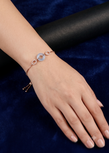 925 Sterling Silver Rose Gold Adjustable Bracelet with Circular Zircon Charm | Elegant Women's Jewelry