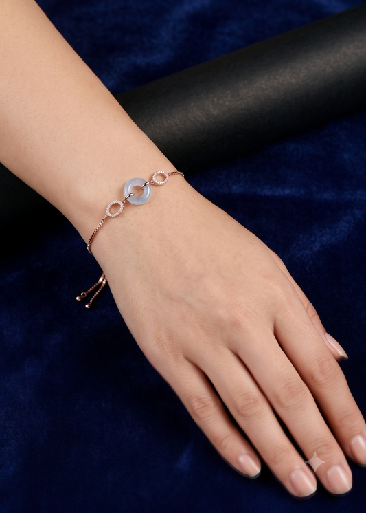 925 Sterling Silver Rose Gold Adjustable Bracelet with Circular Zircon Charm | Elegant Women's Jewelry