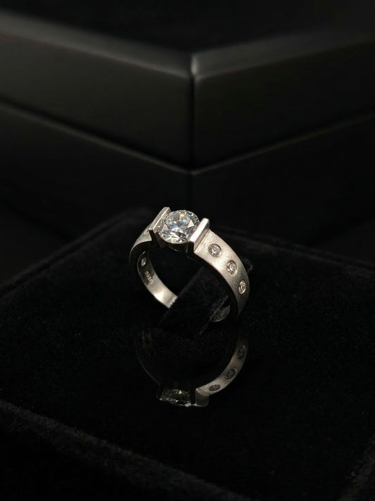 Premium Silver Diamond Look Ring for Men | Matte Finish Statement Band with Stone