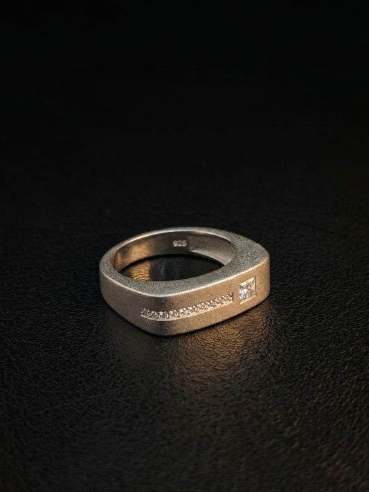 Premium Silver Ring with Zircon Stone for Men | Matte Finish Statement Ring