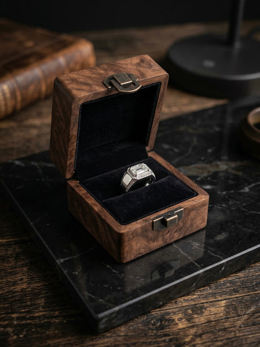 Luxury Silver Ring with Emerald Cut Zircon Stone for Men | Premium Statement Ring