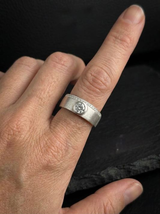 Premium Silver Ring with Zircon Stone for Men | Matte Finish Statement Ring