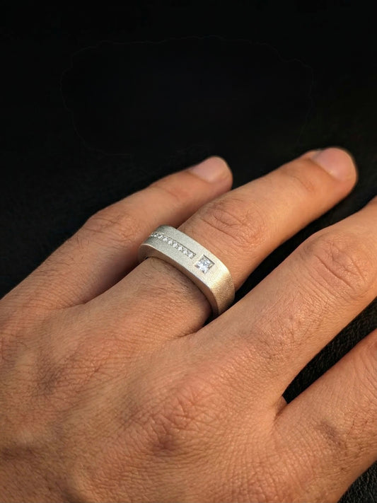 Premium Silver Ring with Zircon Stone for Men | Matte Finish Statement Ring