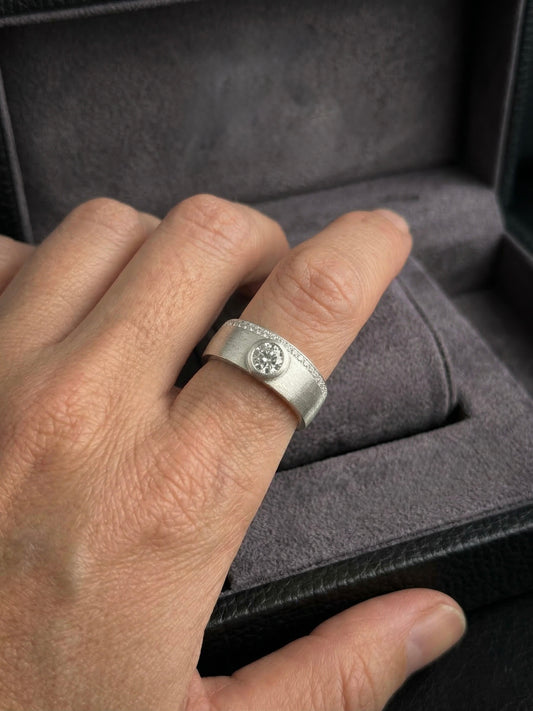 Premium Silver Ring with Zircon Stone for Men | Matte Finish Statement Ring