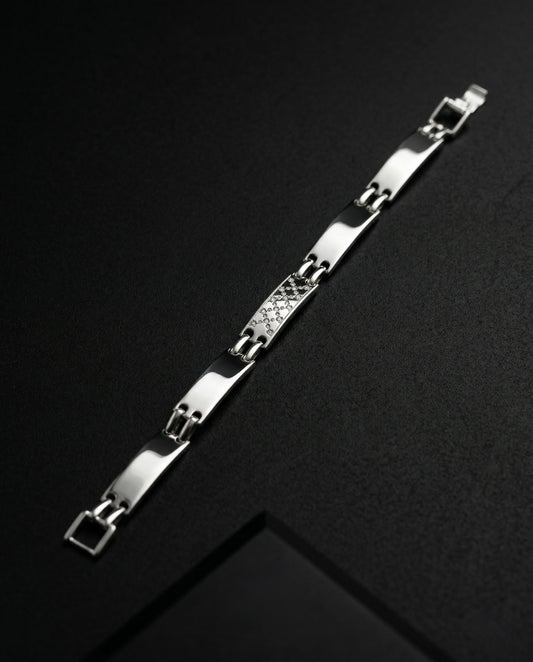 Modern Link Bracelet for Men – 925 Silver- with Patterned Accent