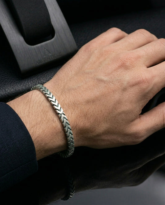 Men’s Chevron Texture Cuff Bracelet – Brushed  925Silver italian collection