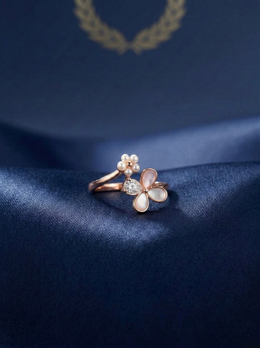 Pearl Designed silver ring on Gold Finish