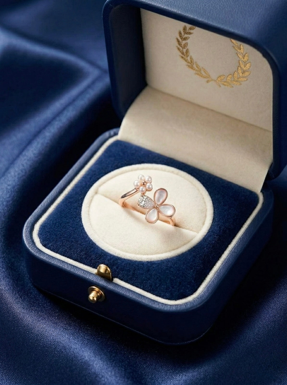 Pearl Designed silver ring on Gold Finish
