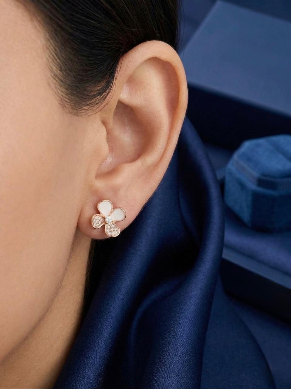 Rose Gold Floral Clover Two-Part Drop Earrings