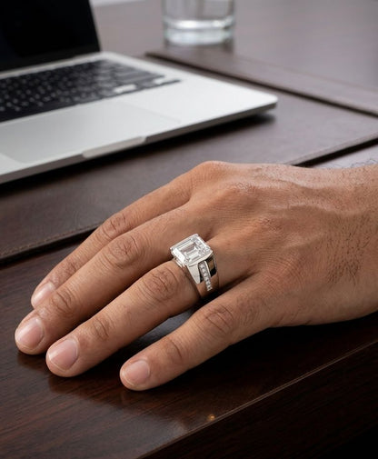 Premium 925 Sterling Silver Square Stone Ring for Men | Elegant Statement Silver Ring