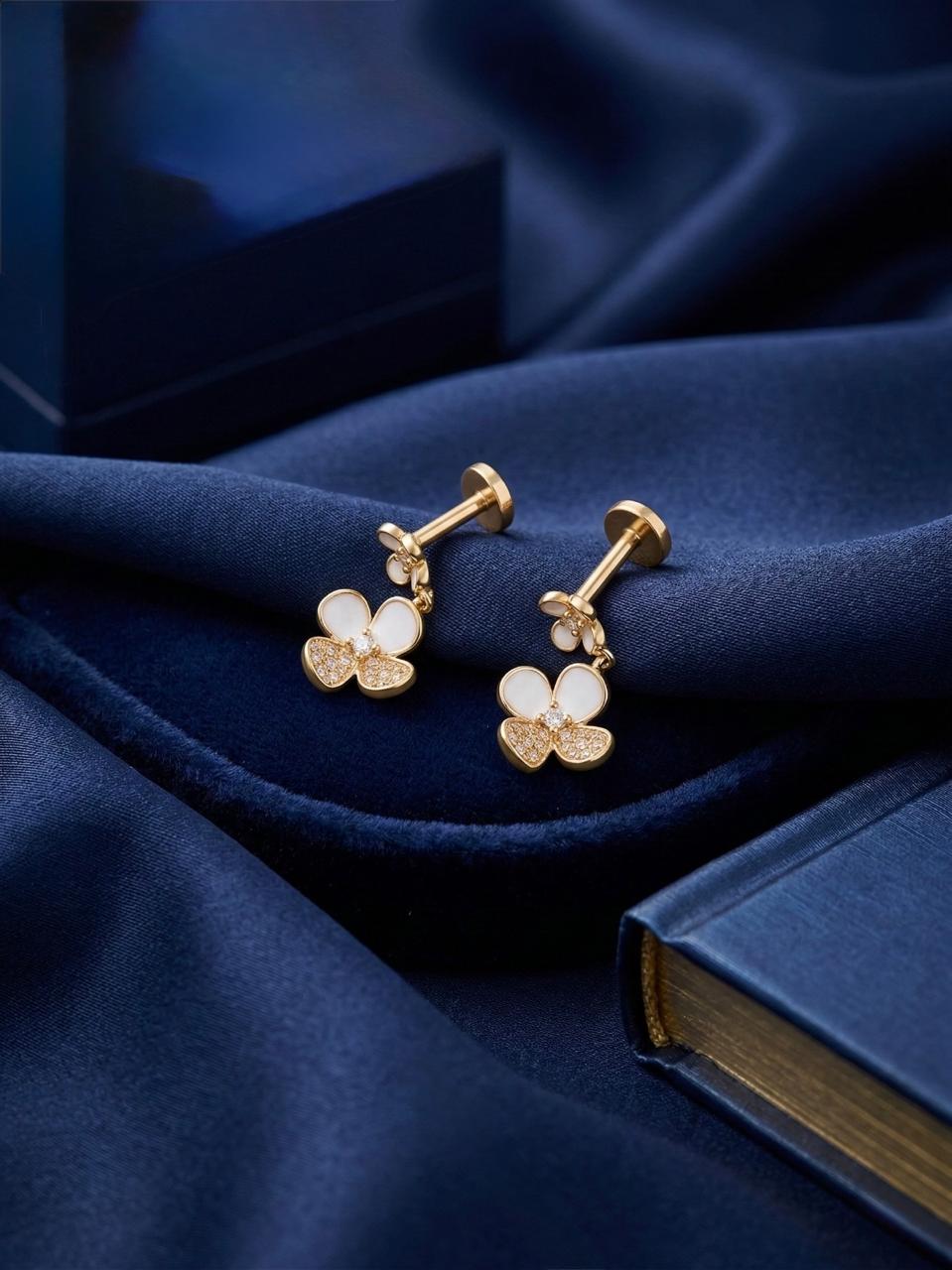 Rose Gold Floral Clover Two-Part Drop Earrings