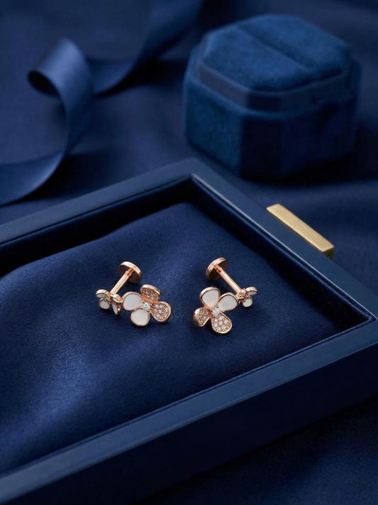 Rose Gold Floral Clover Two-Part Drop Earrings