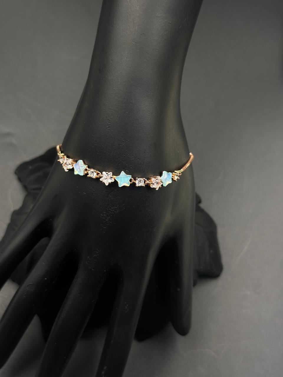 Celestial Star & Crystal Charm Bracelet in Rose Gold Tone.adjestable