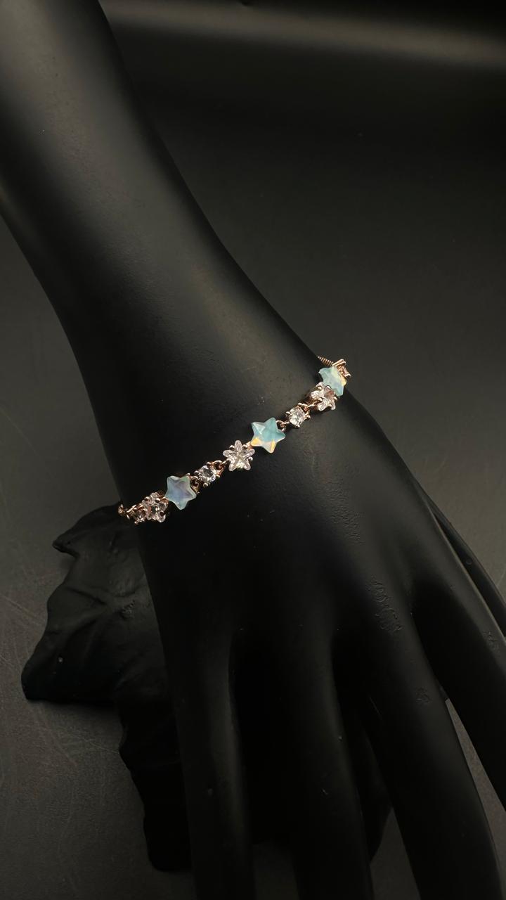 Celestial Star & Crystal Charm Bracelet in Rose Gold Tone.adjestable