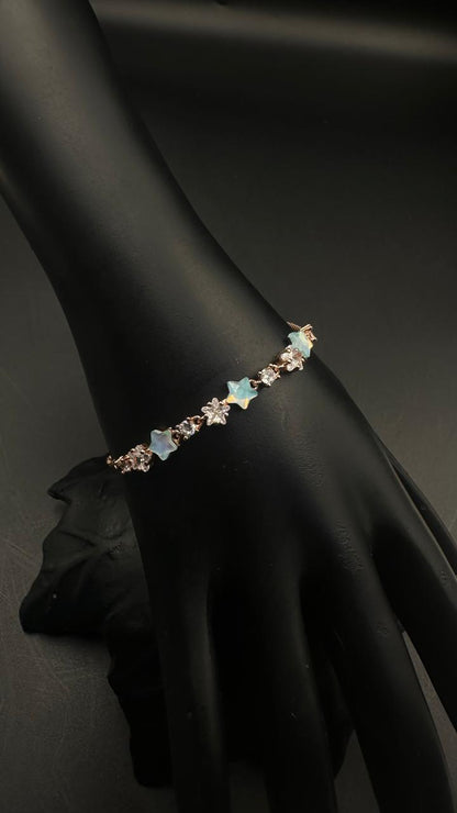 Celestial Star & Crystal Charm Bracelet in Rose Gold Tone.adjestable