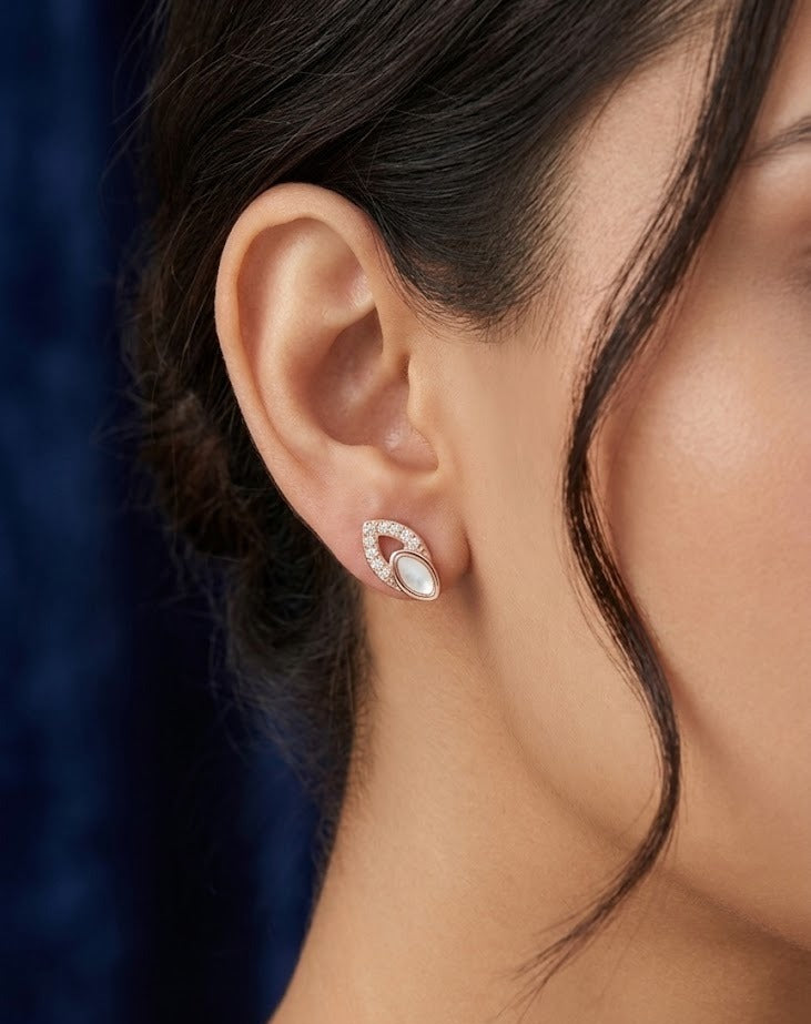 Stylish Silver Stud Earrings with Crystal & White Stone Design for Women