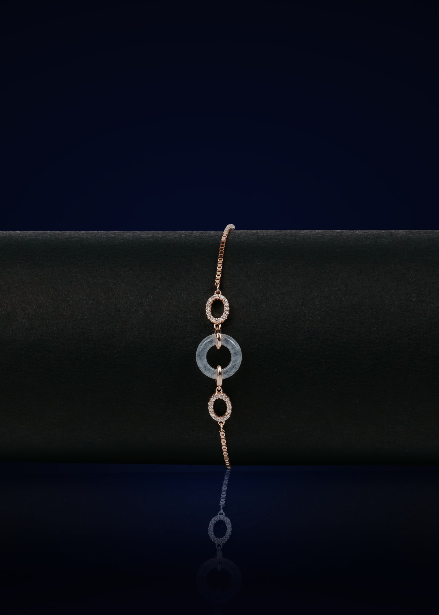925 Sterling Silver Rose Gold Adjustable Bracelet with Circular Zircon Charm | Elegant Women's Jewelry