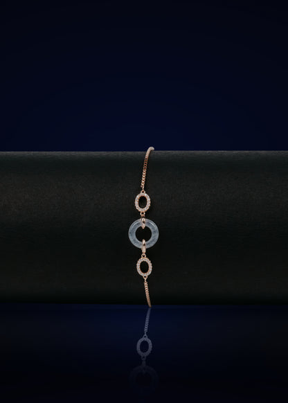 925 Sterling Silver Rose Gold Adjustable Bracelet with Circular Zircon Charm | Elegant Women's Jewelry