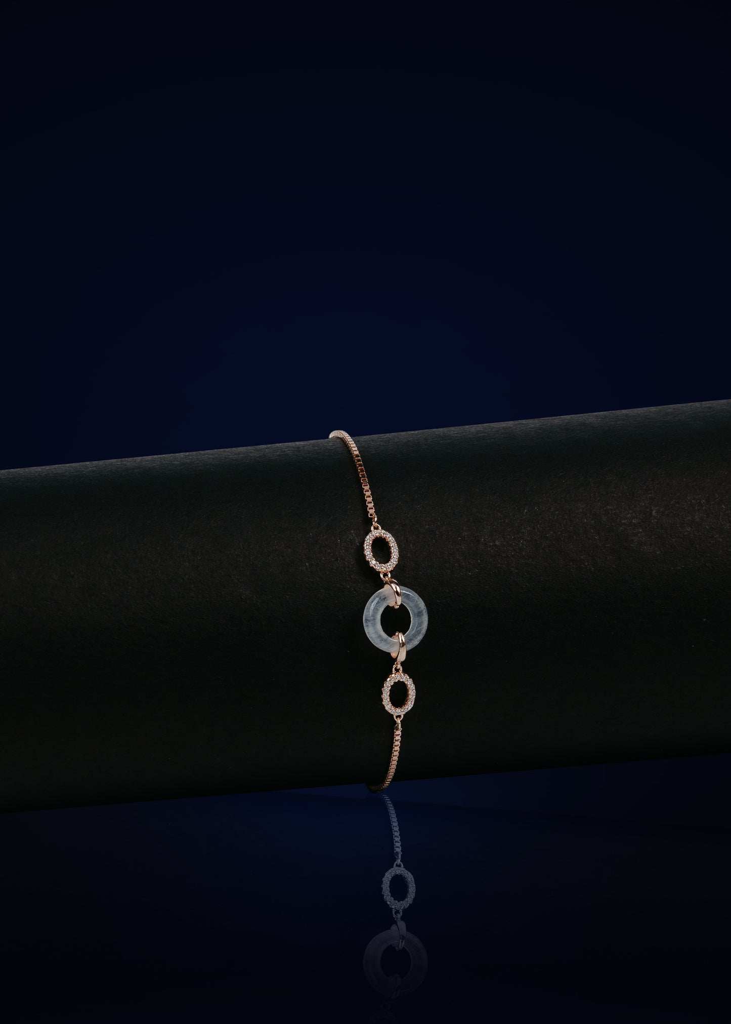 925 Sterling Silver Rose Gold Adjustable Bracelet with Circular Zircon Charm | Elegant Women's Jewelry