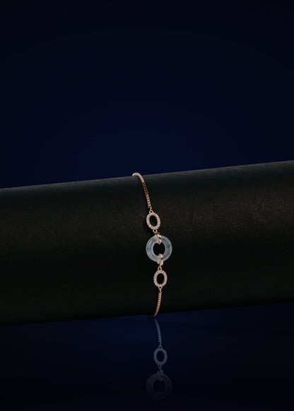925 Sterling Silver Rose Gold Adjustable Bracelet with Circular Zircon Charm | Elegant Women's Jewelry