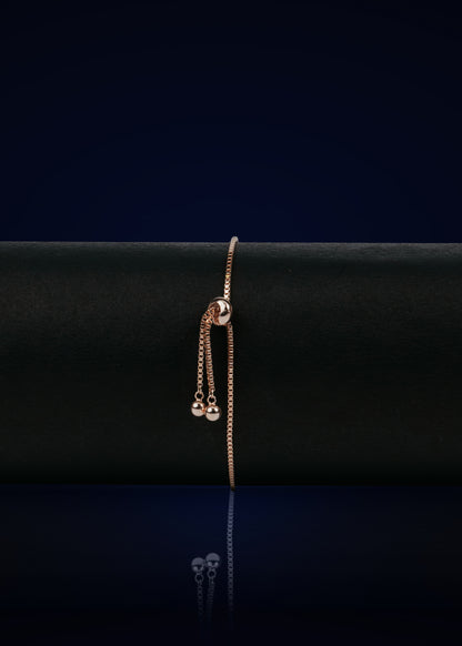 925 Sterling Silver Rose Gold Adjustable Bracelet with Circular Zircon Charm | Elegant Women's Jewelry