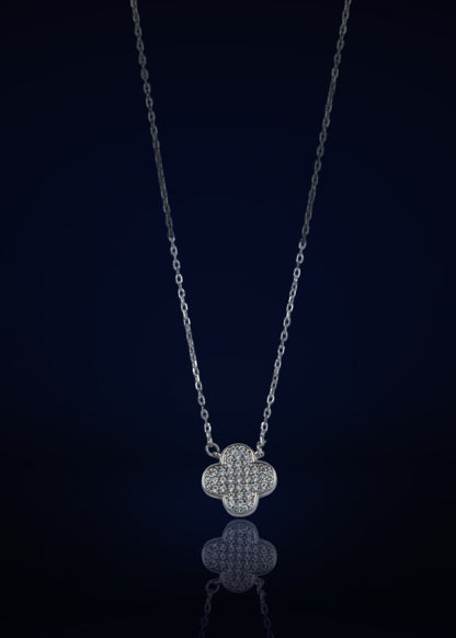 Elegant Silver Clover Pendant Necklace with Crystal Stones