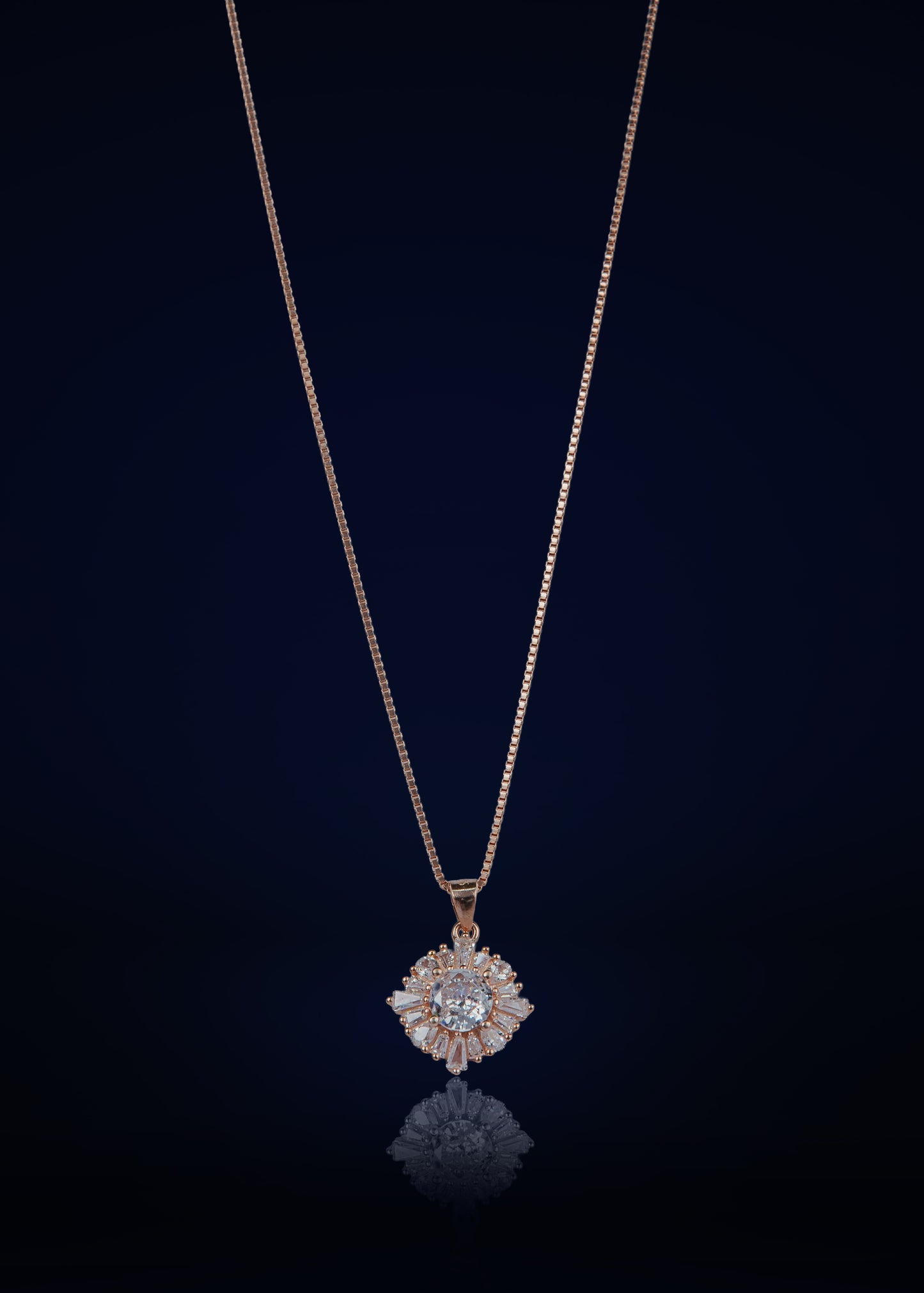 Elegant Silver Clover Pendant Chain with Sparkling Stones | Stylish Rose Gold Finish