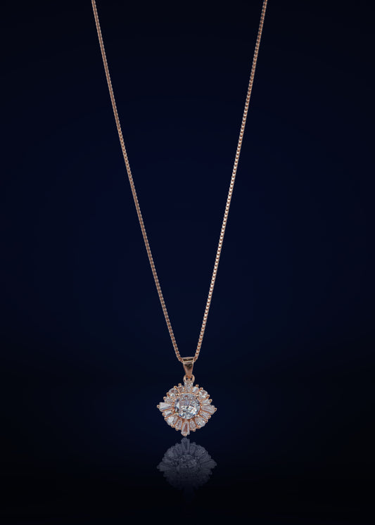 Elegant Silver Clover Pendant Chain with Sparkling Stones | Stylish Rose Gold Finish