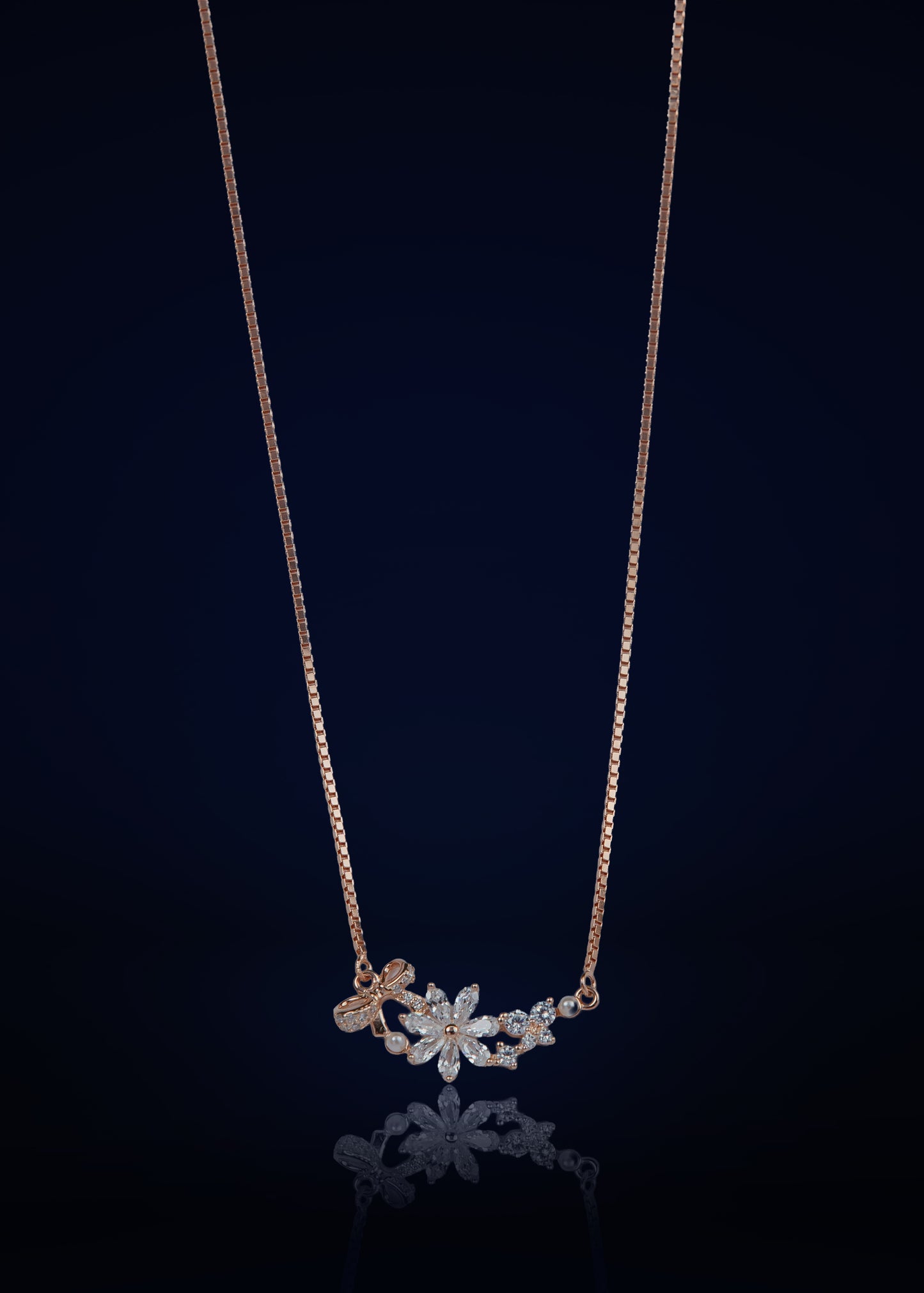Elegant Silver Clover Pendant Chain with Sparkling Stones | Stylish Rose Gold Finish Necklace for Women