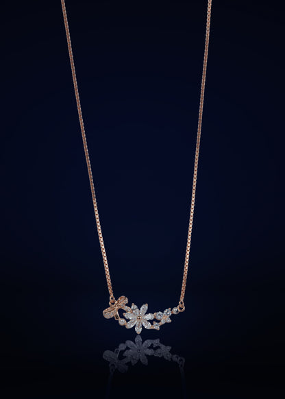 Elegant Silver Clover Pendant Chain with Sparkling Stones | Stylish Rose Gold Finish Necklace for Women
