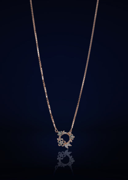Elegant Silver Floral Circle Pendant Chain with Green Stones | Stylish Lightweight Necklace for Women