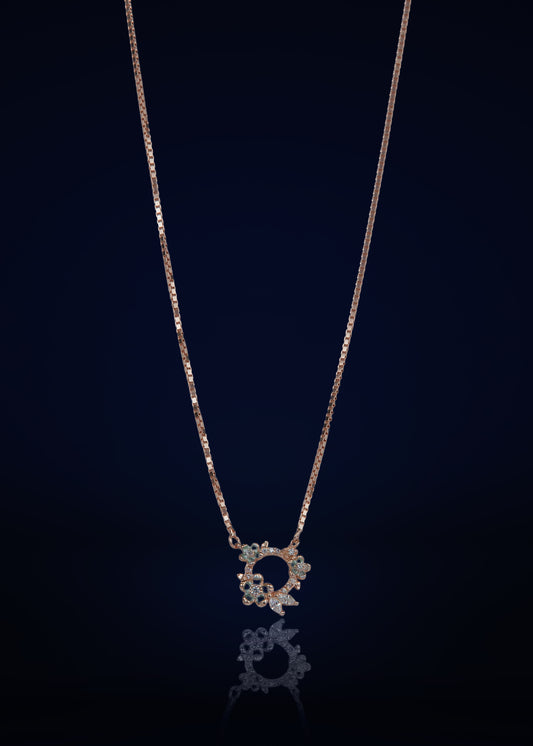 Elegant Silver Floral Circle Pendant Chain with Green Stones | Stylish Lightweight Necklace for Women