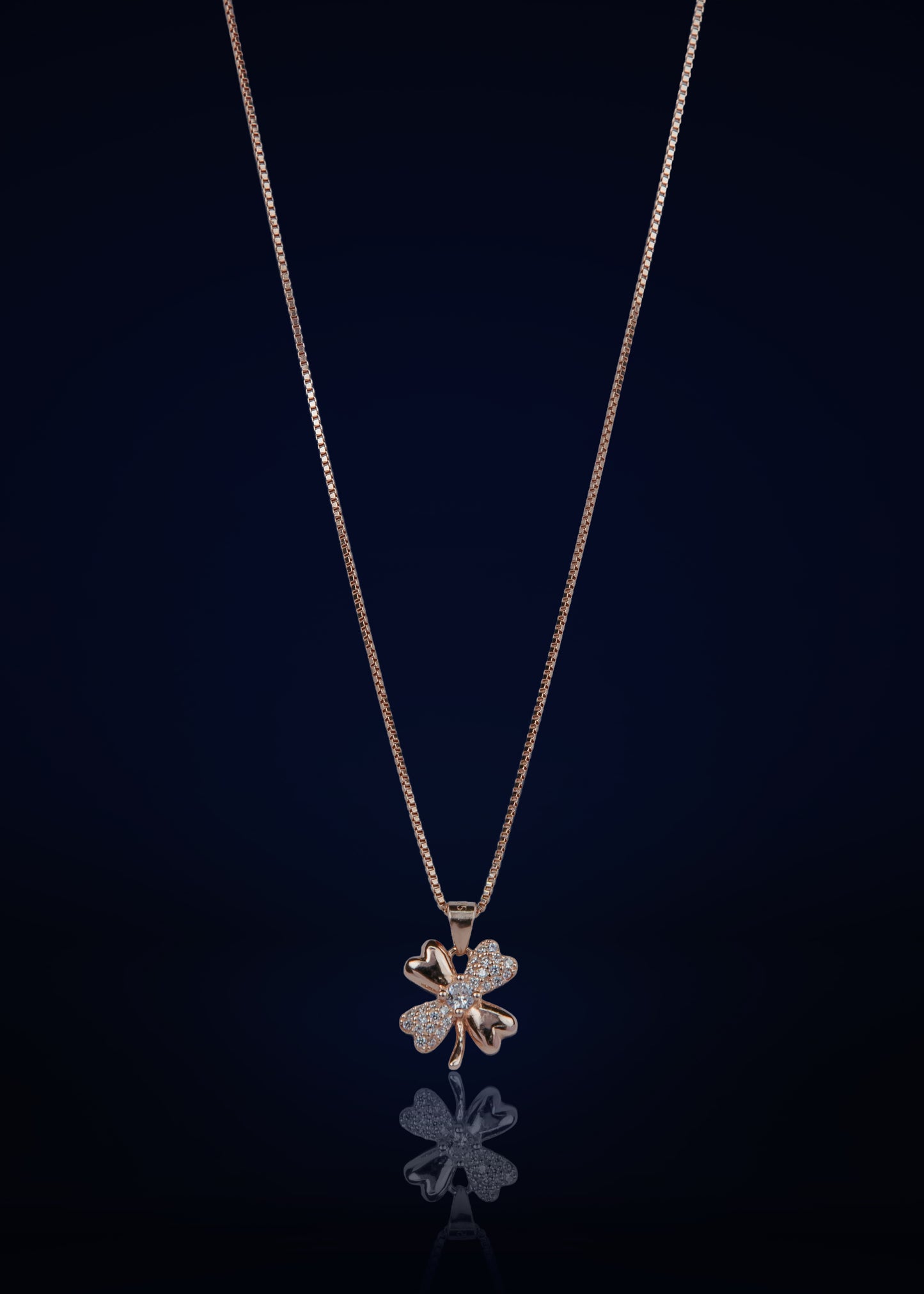 Elegant Silver Clover Pendant Chain with Sparkling Stones | Stylish Rose Gold Finish Necklace for Women