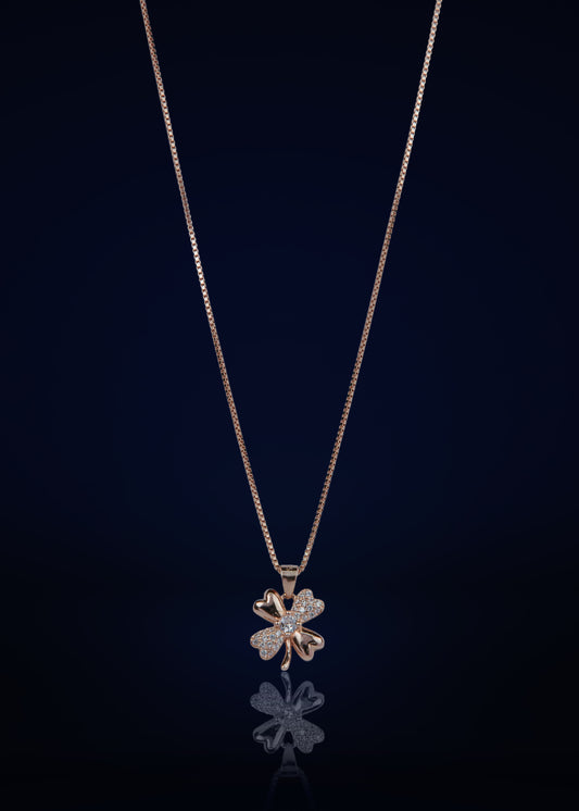 Elegant Silver Clover Pendant Chain with Sparkling Stones | Stylish Rose Gold Finish Necklace for Women