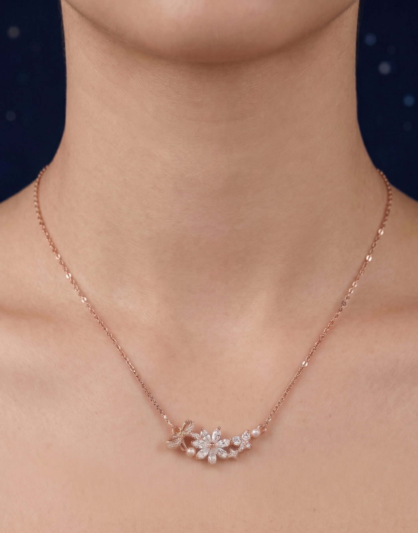 Elegant Silver Clover Pendant Chain with Sparkling Stones | Stylish Rose Gold Finish Necklace for Women