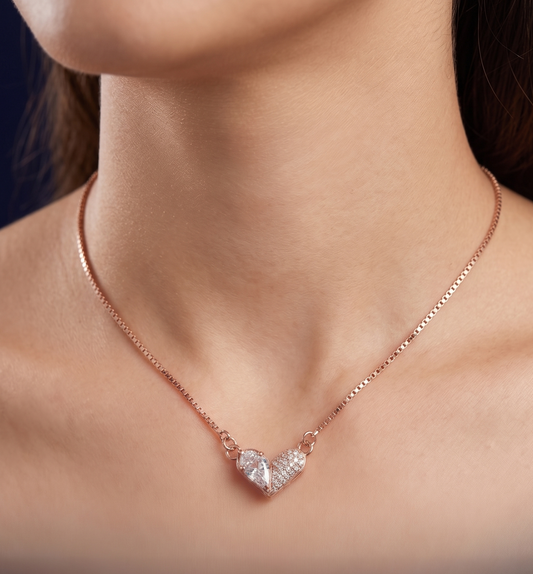 Elegant Silver Heart Pendant Necklace with Crystal | Minimalist Love Design Chain for Women
