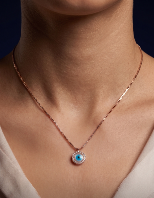 Silver Evil Eye Pendant Necklace with Crystal | Minimalist Protection Charm Chain for Women