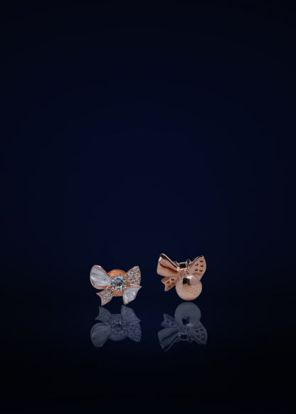 Cute Bow Design Silver Stud Earring with Crystal & White Stone for Women