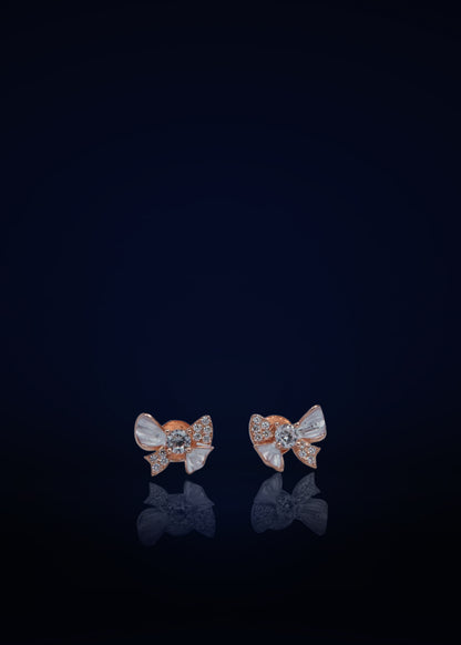 Cute Bow Design Silver Stud Earring with Crystal & White Stone for Women