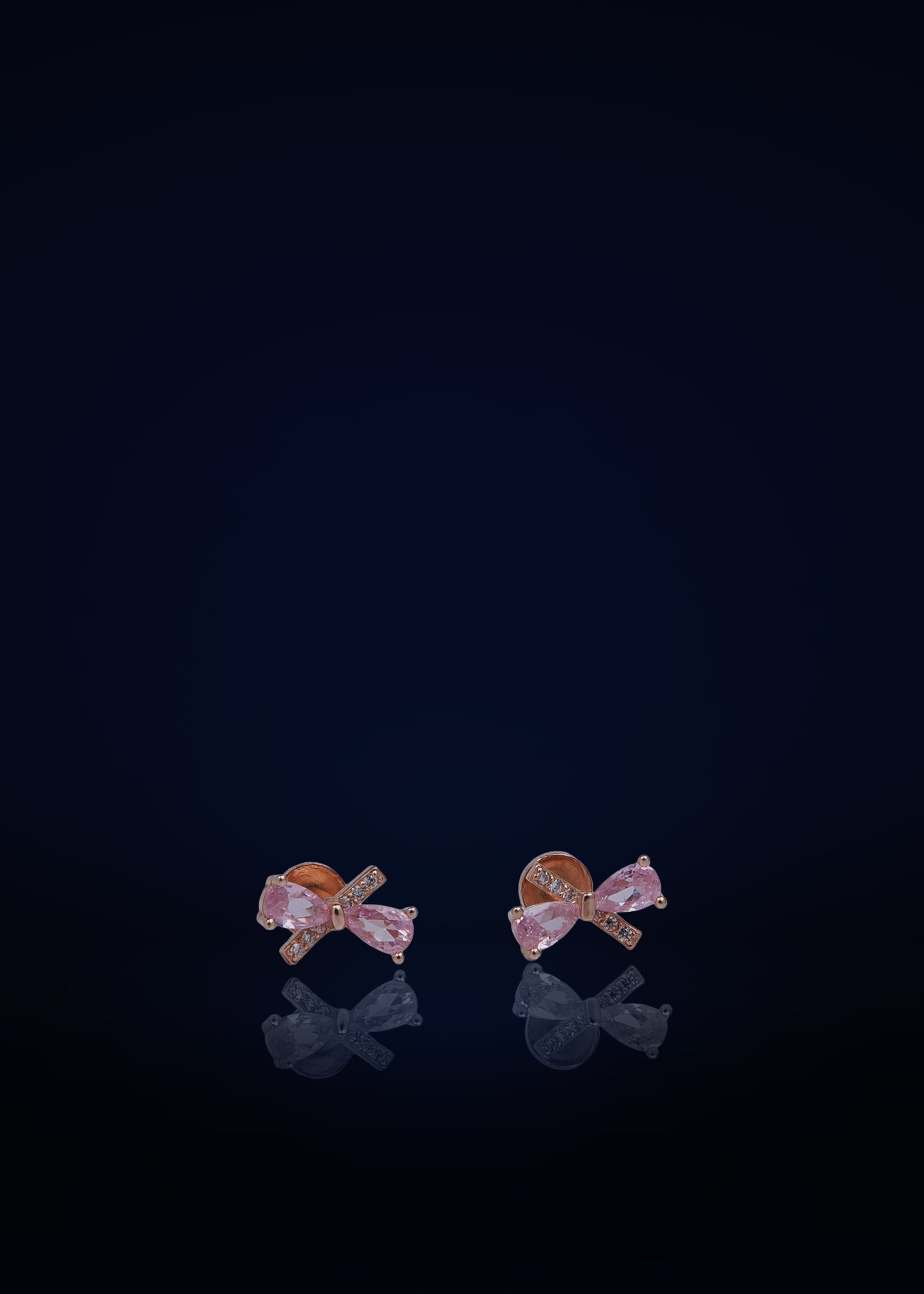 Elegant Pink Bow Silver Stud Earrings with Crystal Stones for Women