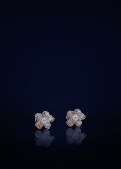 Cute Bow Design Silver Stud Earring with Crystal & White Stone for Wome