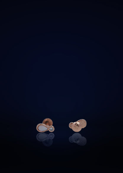 Elegant Rose silver Stud Earrings with Crystal & Enamel Teardrop Design