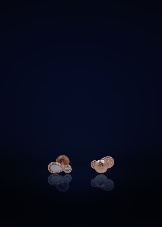 Elegant Rose silver Stud Earrings with Crystal & Enamel Teardrop Design